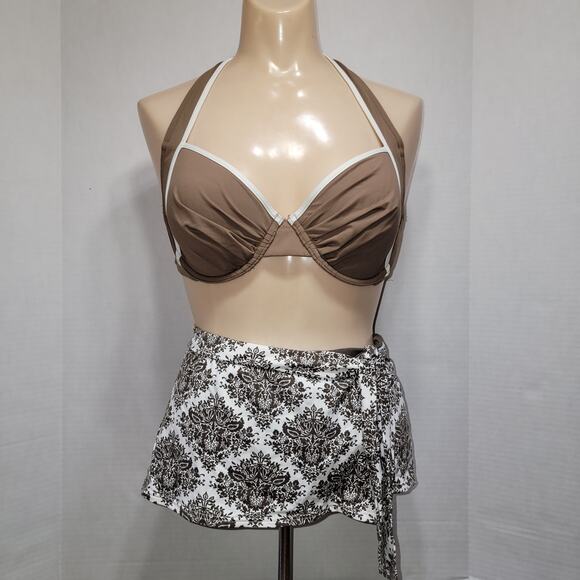 2 Pc Tommy Bahama Brown & White Swimsuit - Size Small / 34D - Picture 1 of 6